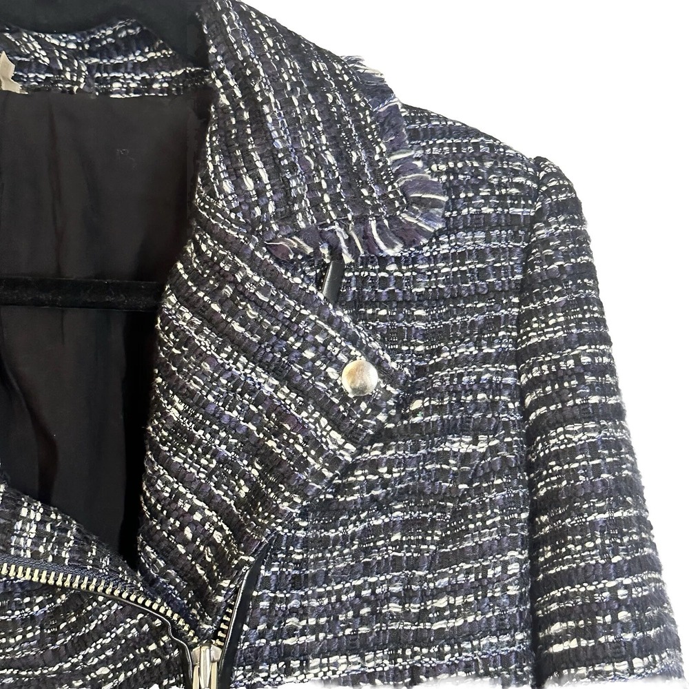 Free People Nicole Tweed Short Boho Moto Zipper Fall Jacket Black Blue Medium - Picture 3 of 8
